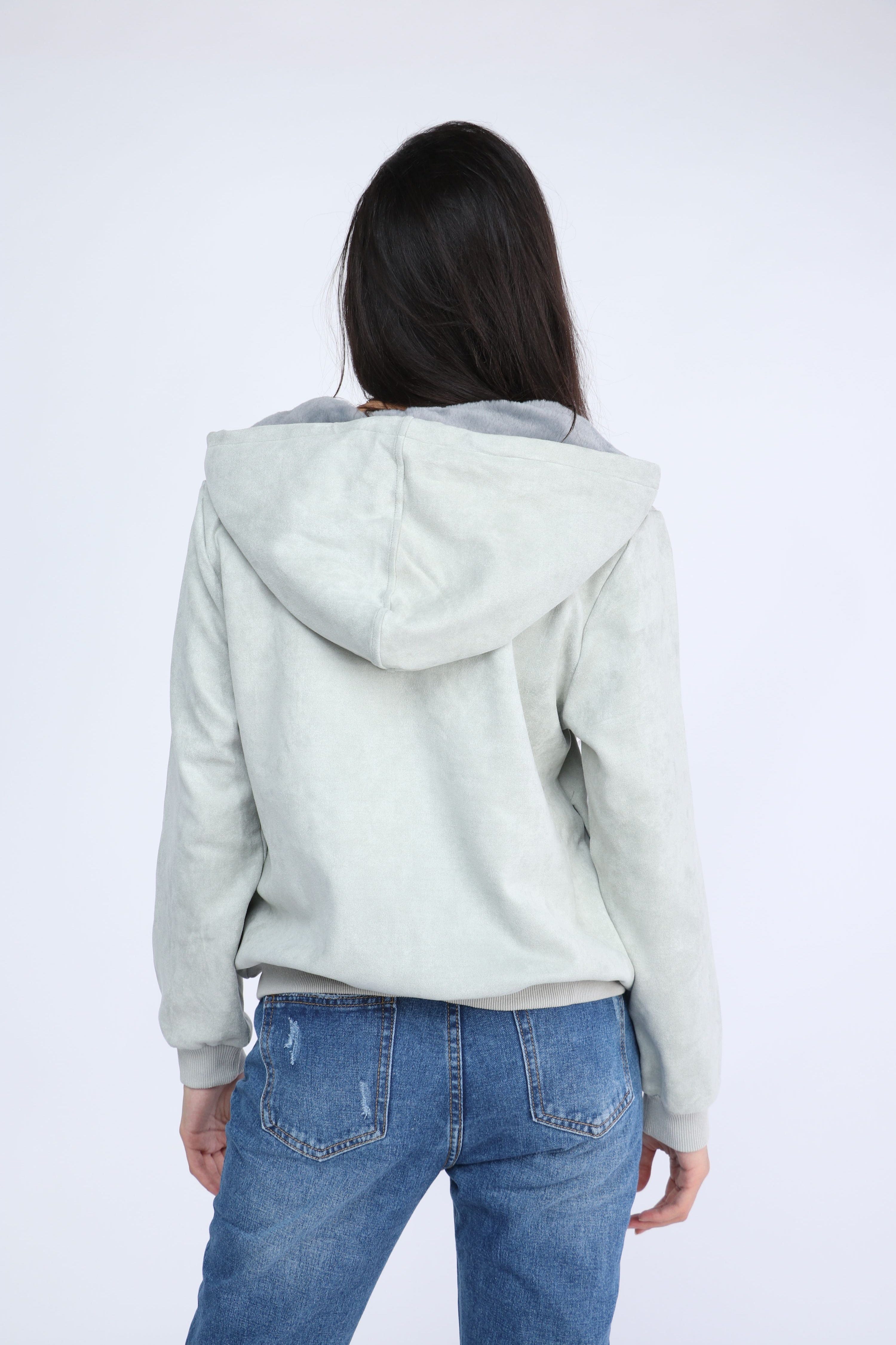 ميكا سترة سادة بسحاب بجيوب أمامية بأكمام طويلة