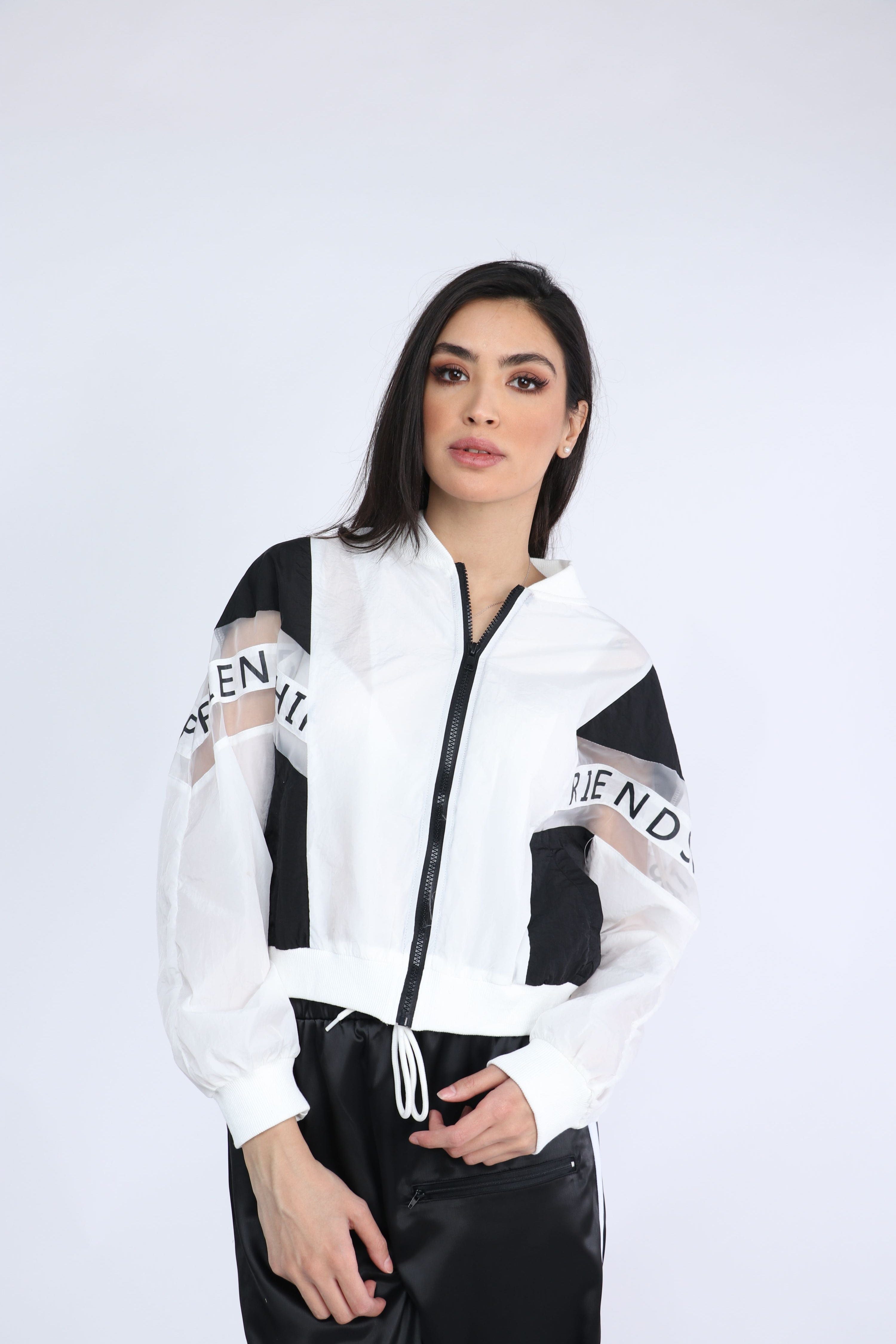 كيتشن جاكيت ووتر بروف بأكمام طويلة شفافة أبيض