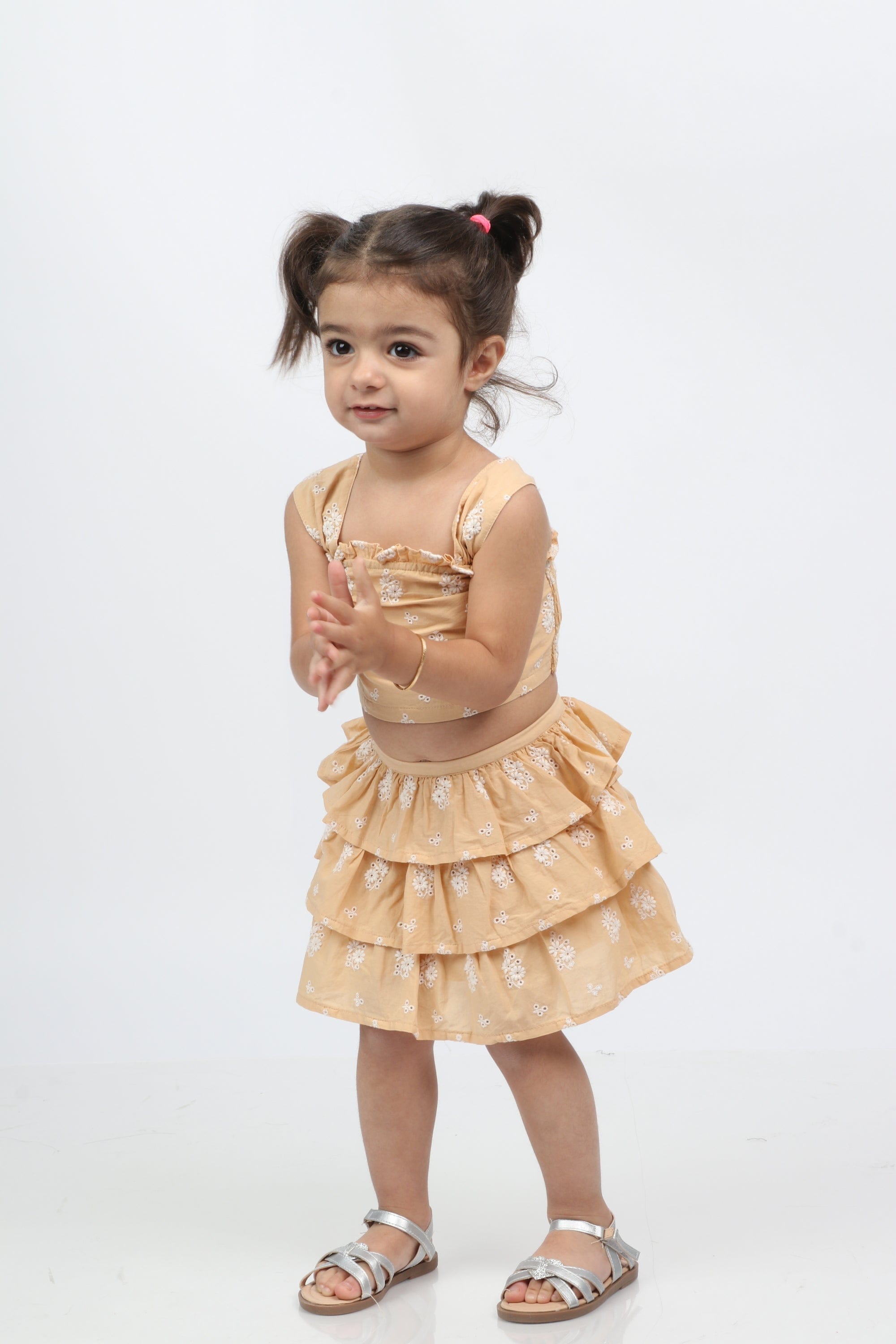 جينجرسنابس طقم بنات رضع صيفي بلوزة بحمالات وتنورة قصيرة البرتقالي