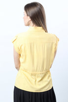 نتشي قميص برباط على الخصر وياقة كم قصير نسائي