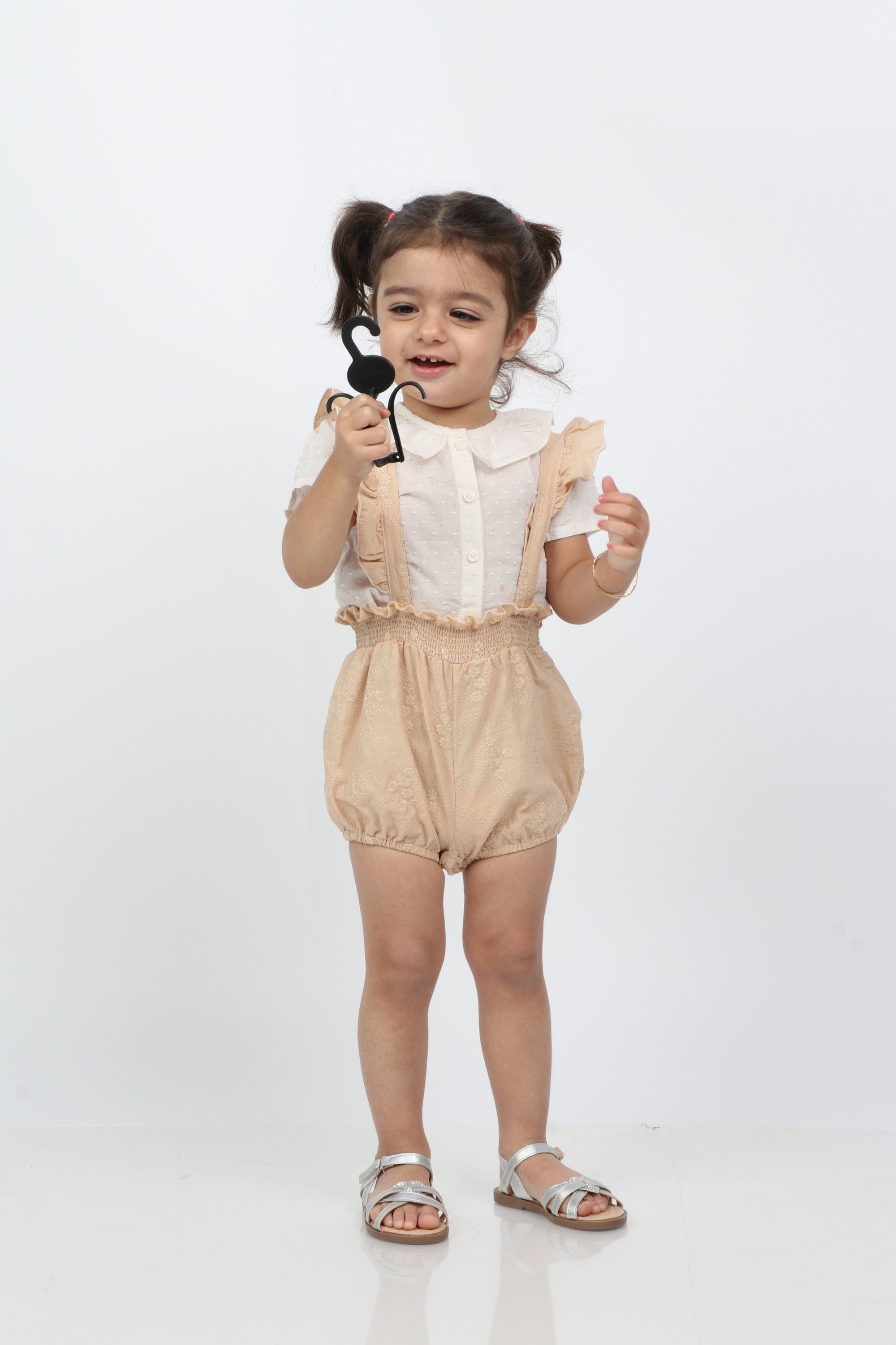 جينجرسنابس طقم بناتي للرضع بحمالات ملحق بقميص بني