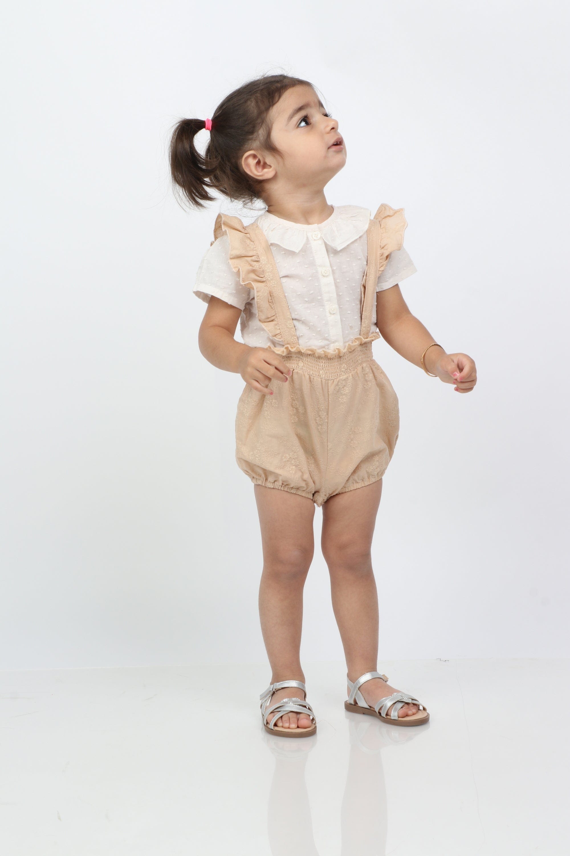 جينجرسنابس طقم بناتي للرضع بحمالات ملحق بقميص بني