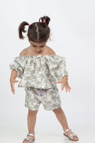 جينجرسنابس طقم شورت بناتي وبلوزة أوف شولدر مشجرة متعدد الألوان