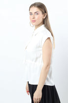 نتشي قميص برباط على الخصر وياقة كم قصير نسائي