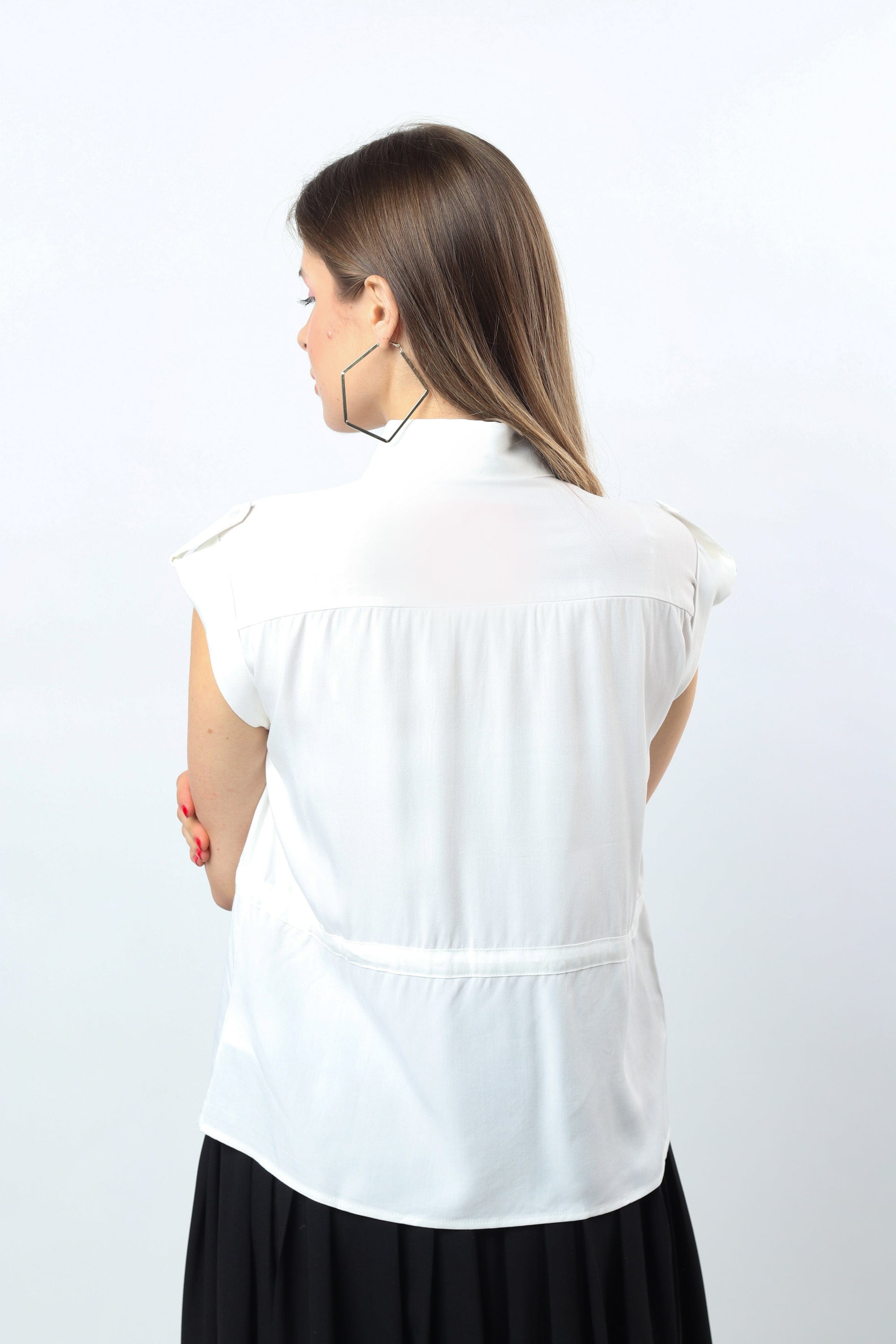 نتشي قميص برباط على الخصر وياقة كم قصير نسائي