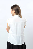 نتشي قميص برباط على الخصر وياقة كم قصير نسائي