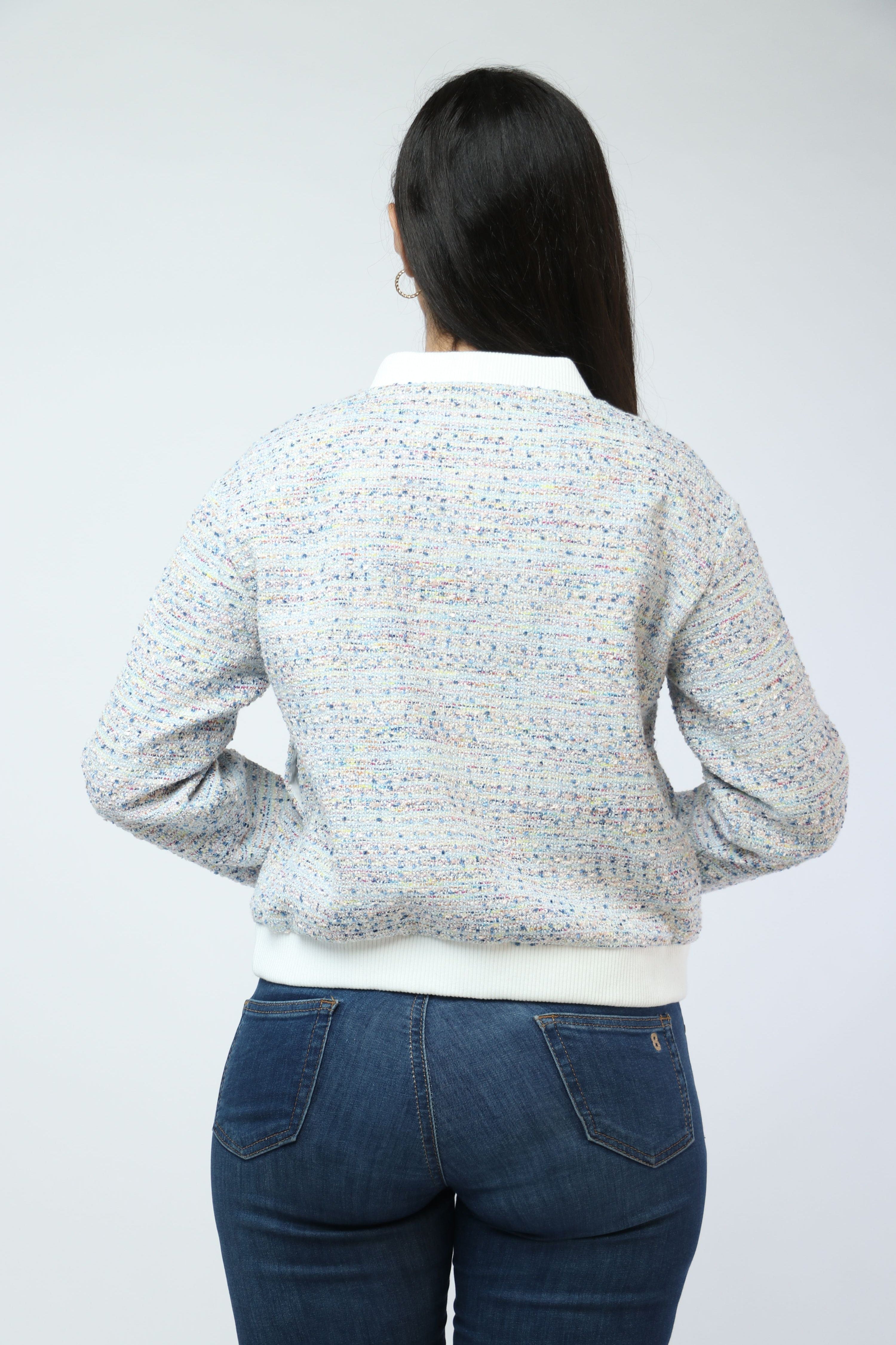 نتشي سترة منقوشة قصيرة بسحاب بأكمام طويلة