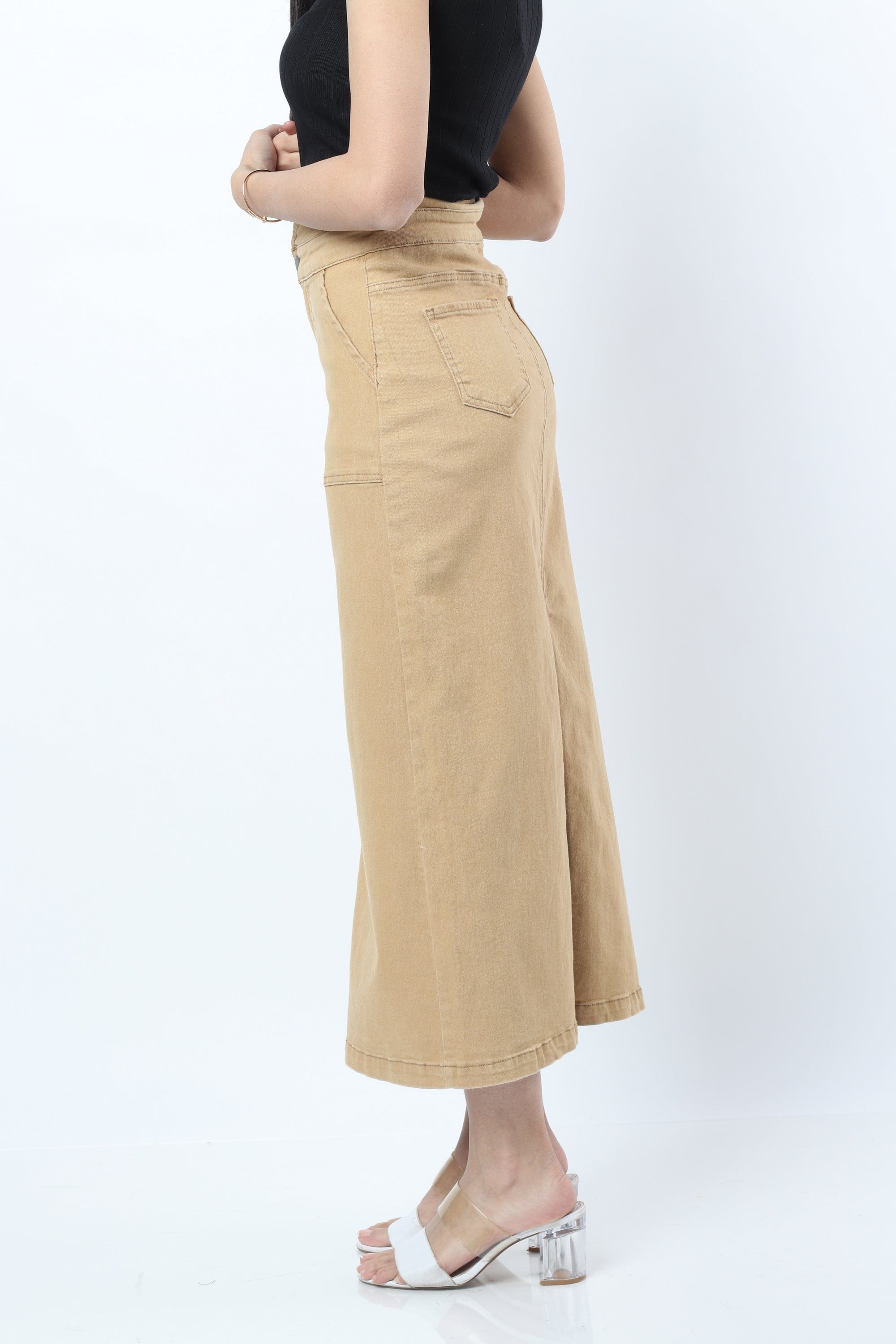 نتشي تنورة سليم طويلة بخصر عالي وجيوب أمامية