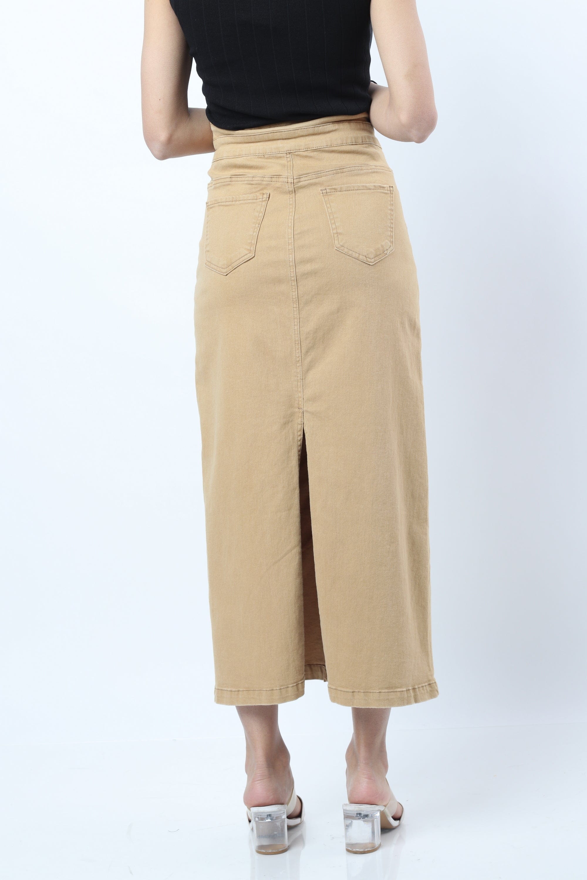 نتشي تنورة سليم طويلة بخصر عالي وجيوب أمامية