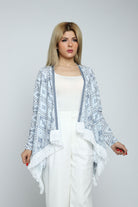 داليدرس كارديجان منقوش طويل من خلف كم طويل نسائي عاجي