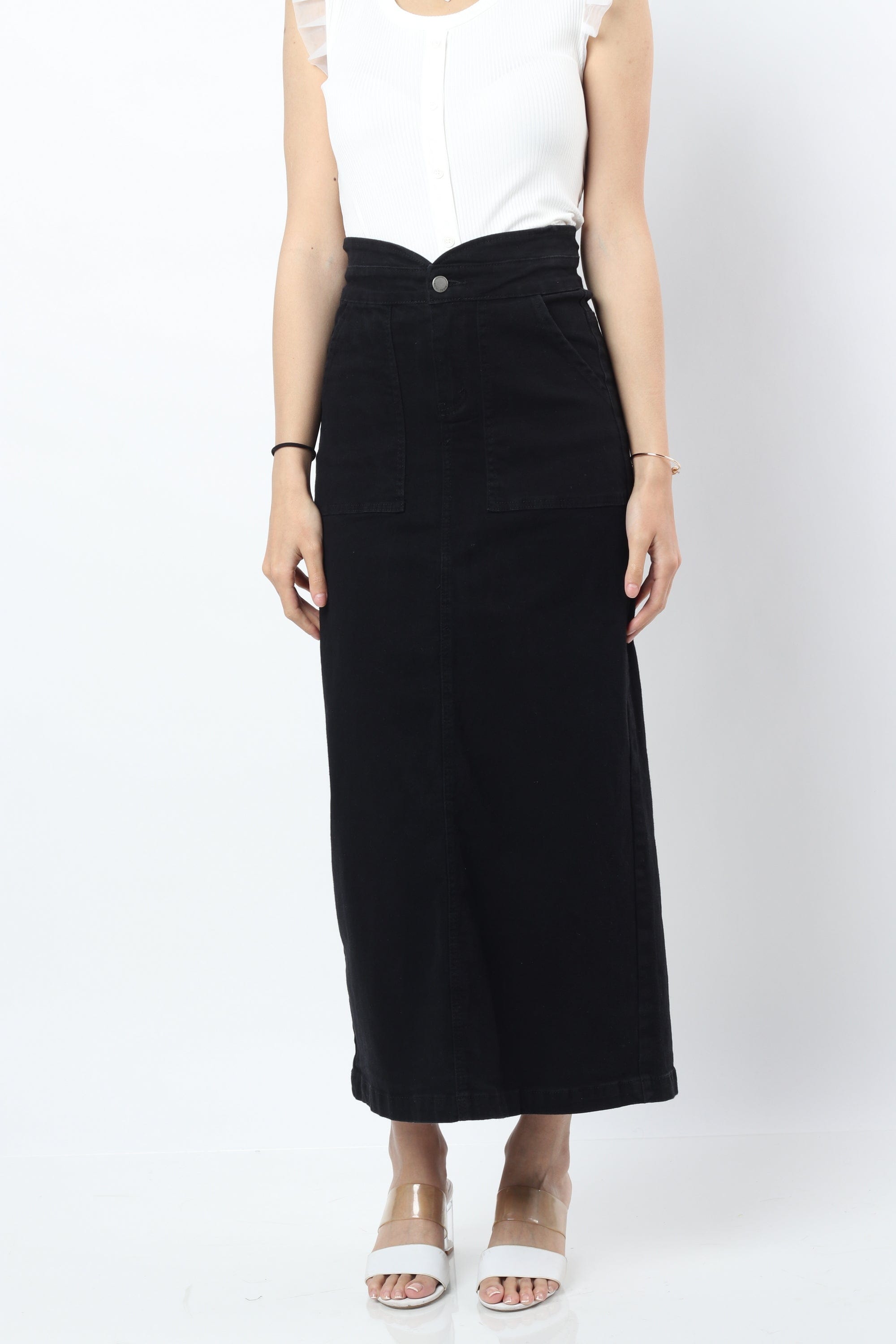 نتشي تنورة سليم طويلة بخصر عالي وجيوب أمامية