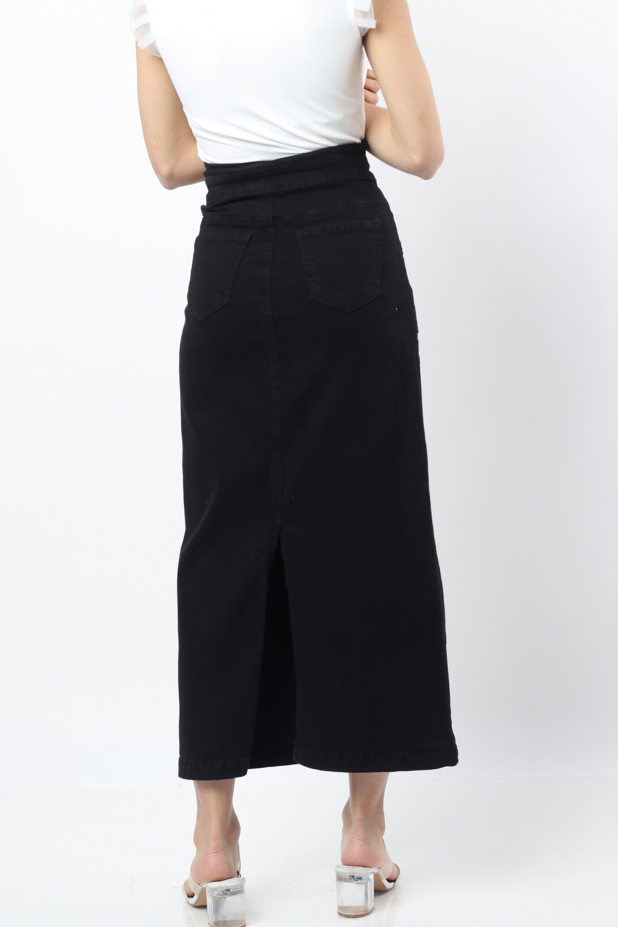 نتشي تنورة سليم طويلة بخصر عالي وجيوب أمامية