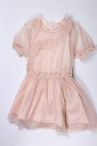 جينجرسنابس فستان بناتي دانتيل مكشكش نص كم سادة وردي