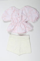 جينجرسنابس طقم شورت بناتي سادة وبلوزة مشجرة نص كم بف وردي