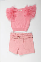 جينجرسنابس بلوزة بناتي كم قصير مكشكش وردي