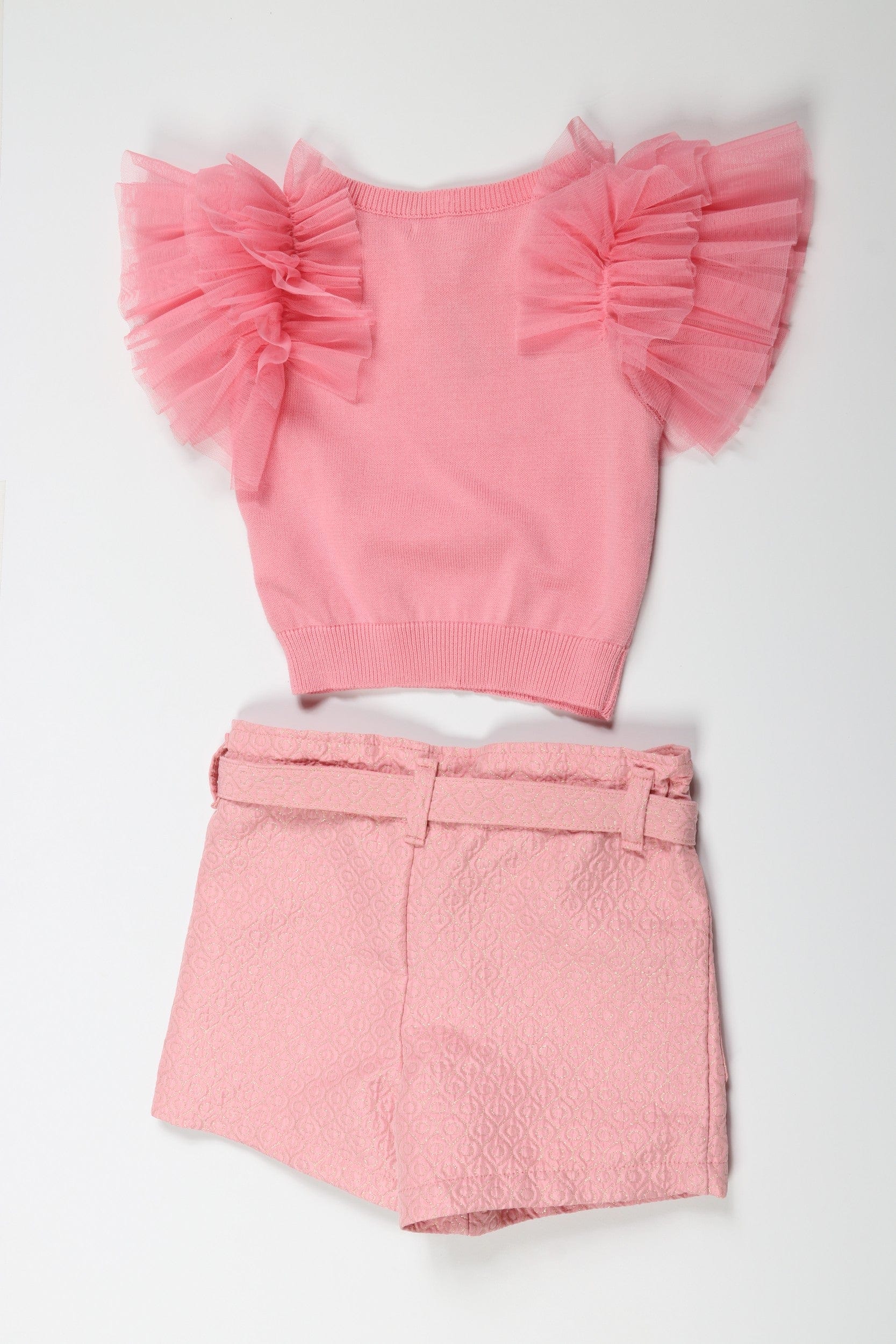 جينجرسنابس شورت بجيوب أمامية برباط مزين بالخطوط اللامعة بناتي وردي