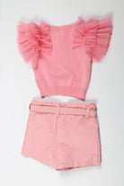 جينجرسنابس شورت بجيوب أمامية برباط مزين بالخطوط اللامعة بناتي وردي