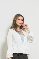 نتشي جاكيت رسمي نسائي بكشكشة من الأكمام والوسط 3/4 كم