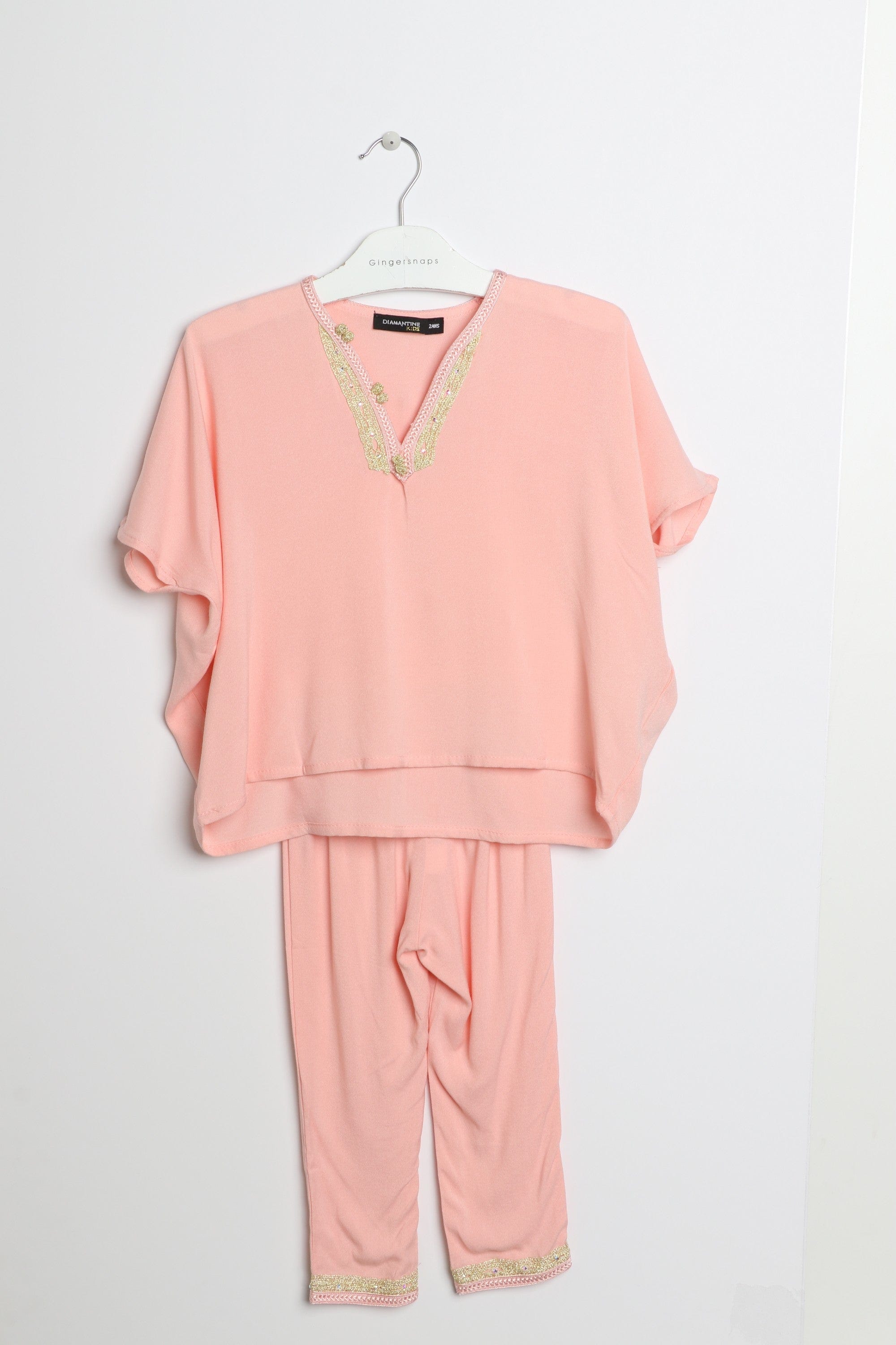 ديامانتين جبادور مغربية سادة واسعة نص كم واسع مطرز من أعلى بناتي