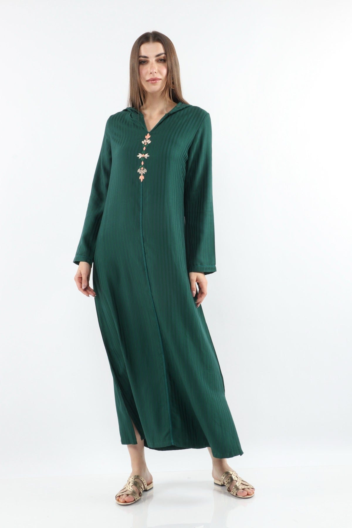 ديامانتين عباية مغربية نسائية كم طويل نسائي أخضر