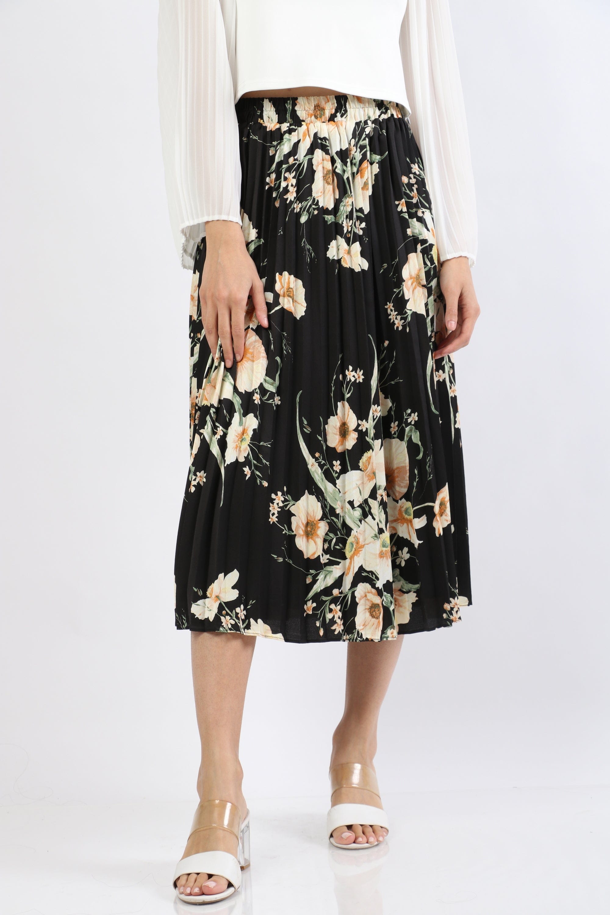 نتشي تنورة ميدي خصر مرتفع مطبوعة بورود