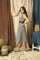 نتشي فستان ميدي صوف كت مع حزام على الخصر نسائي أوف وايت