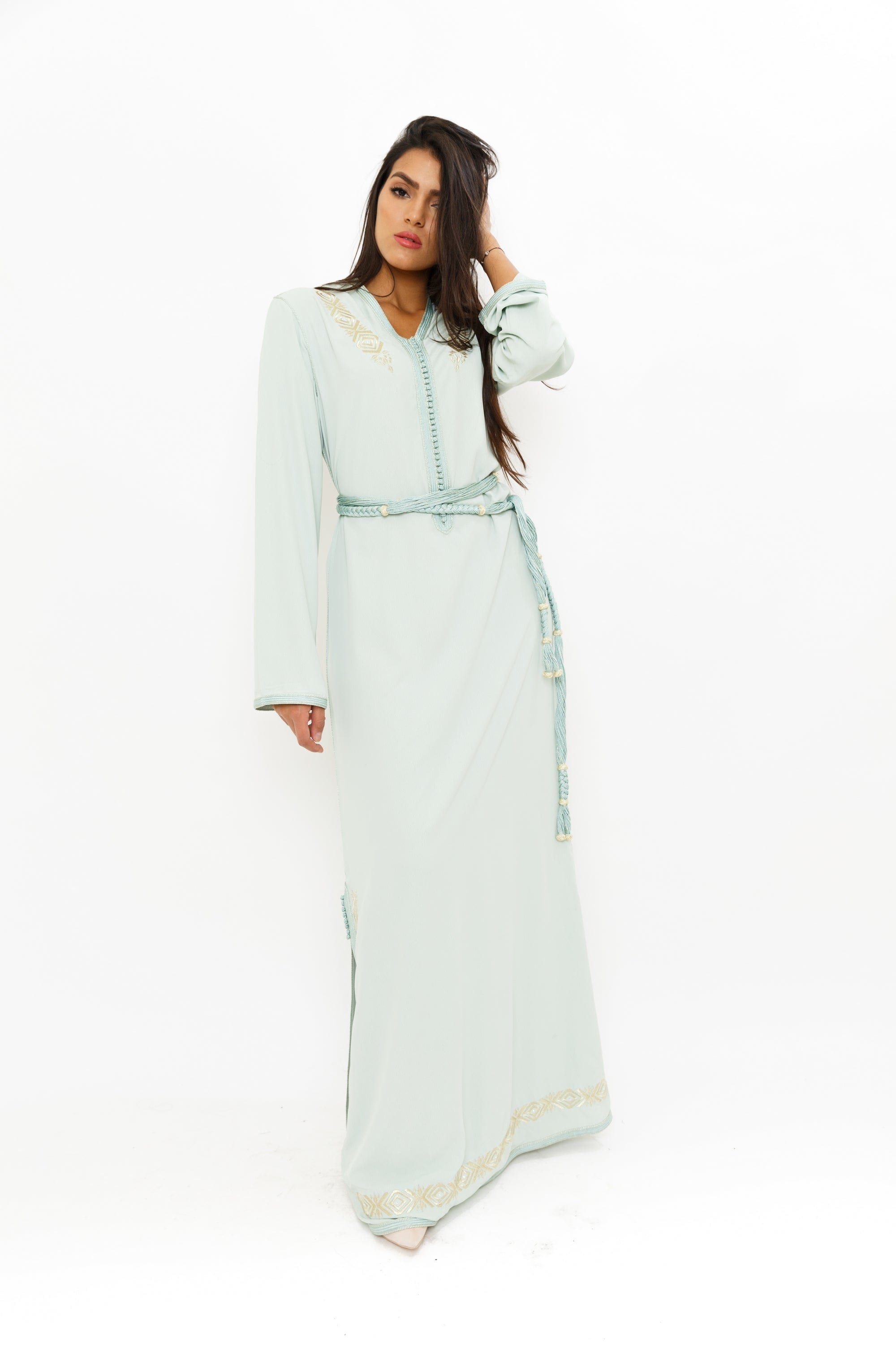 ديامانتين قفطان طويل بحزام على الخصر كم طويل