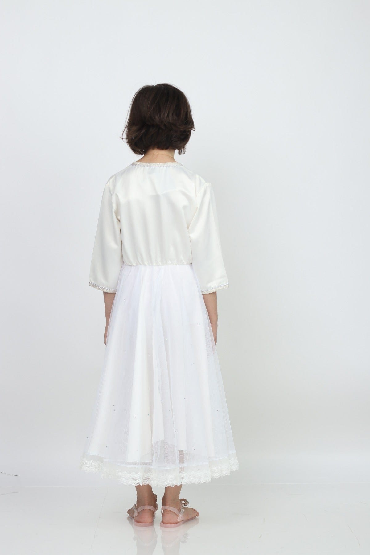 ديامانتين قفطان مطرز برباط 3/4 كم بيج فاتح