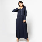 ديامانتين جلابية للنساء باكمام طويلة مزينة بتطريز على الصدر ونهاية الاكمام أزرق غامق