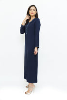 ديامانتين جلابية للنساء باكمام طويلة مزينة بتطريز على الصدر ونهاية الاكمام أزرق غامق