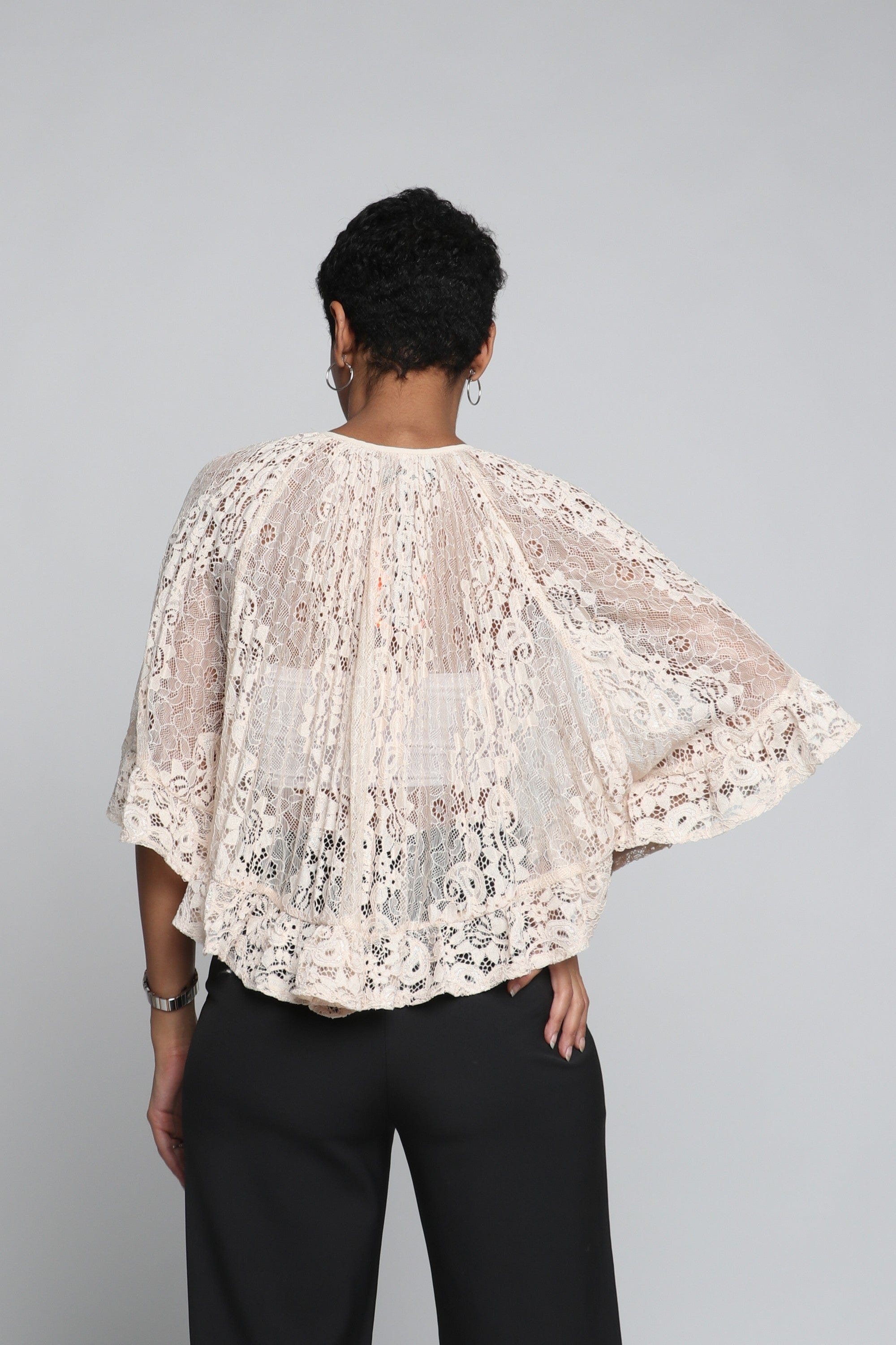 نتشي كارديجان قصير مخرم 3/4 كم نسائي بيج