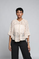 نتشي كارديجان قصير مخرم 3/4 كم نسائي بيج