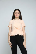 نتشي بلوزة سادة مخصرة نص كم مع كشكشة من الأسفل نسائي