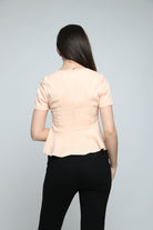 نتشي بلوزة سادة مخصرة نص كم مع كشكشة من الأسفل نسائي