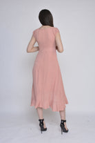 نتشي فستان ميدي بوليستر بأزرار من الأمام بكم قصير