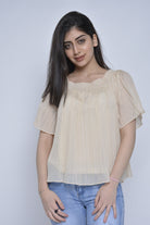 نتشي بلوزة سادة واسعة شيفون مبطن بأكمام قصيرة واسعة نسائي