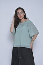 نتشي بلوزة سادة واسعة شيفون مبطن بأكمام قصيرة واسعة نسائي