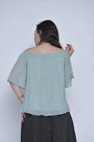 نتشي بلوزة سادة واسعة شيفون مبطن بأكمام قصيرة واسعة نسائي