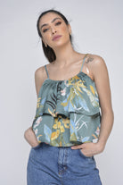 نتشي بلوزة حمالات مشجرة قصيرة نسائي