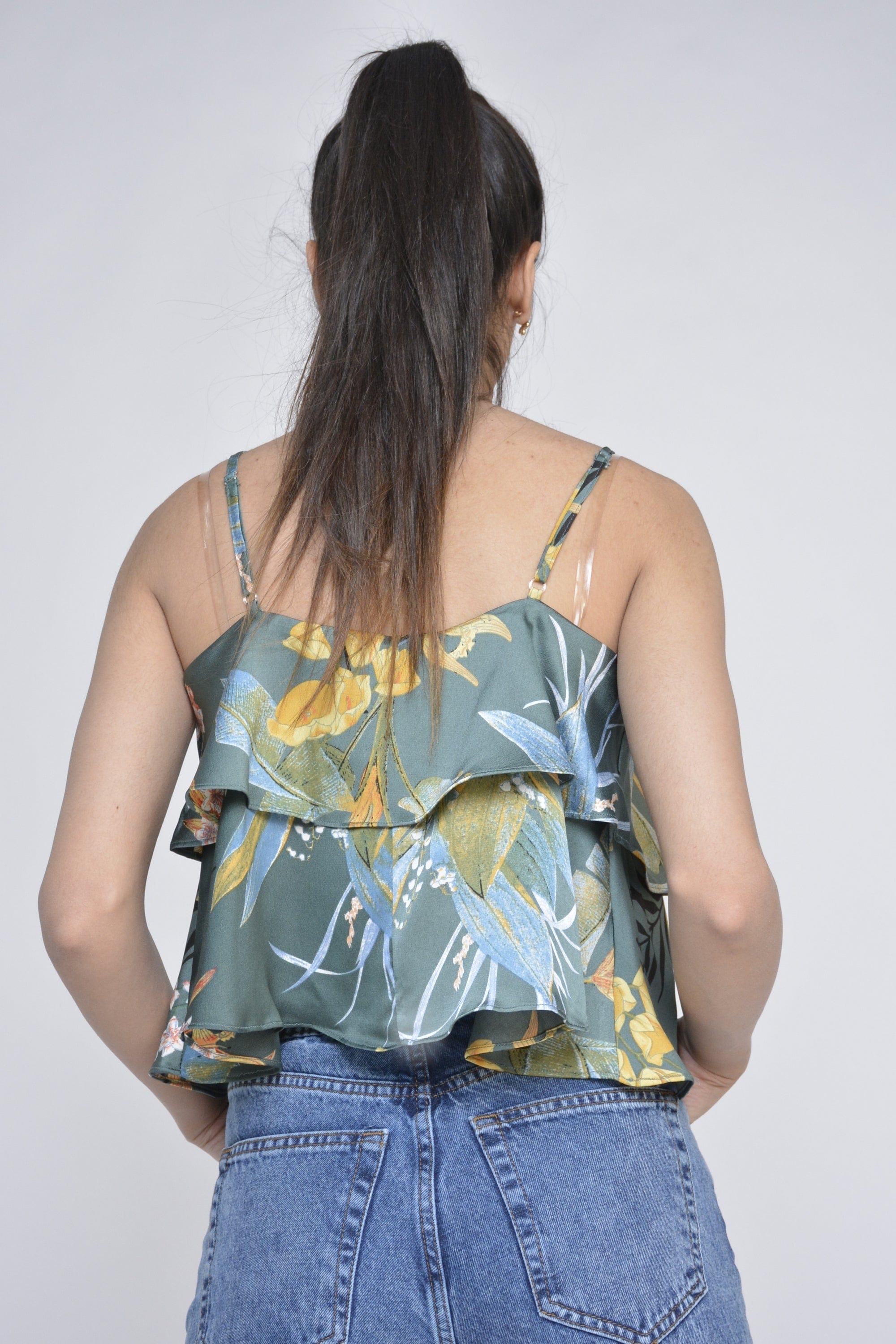 نتشي بلوزة حمالات مشجرة قصيرة نسائي