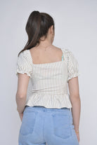 نتشي بلوزة مقلمة بالطول كم قصير بف بأزرار أمامية نسائي