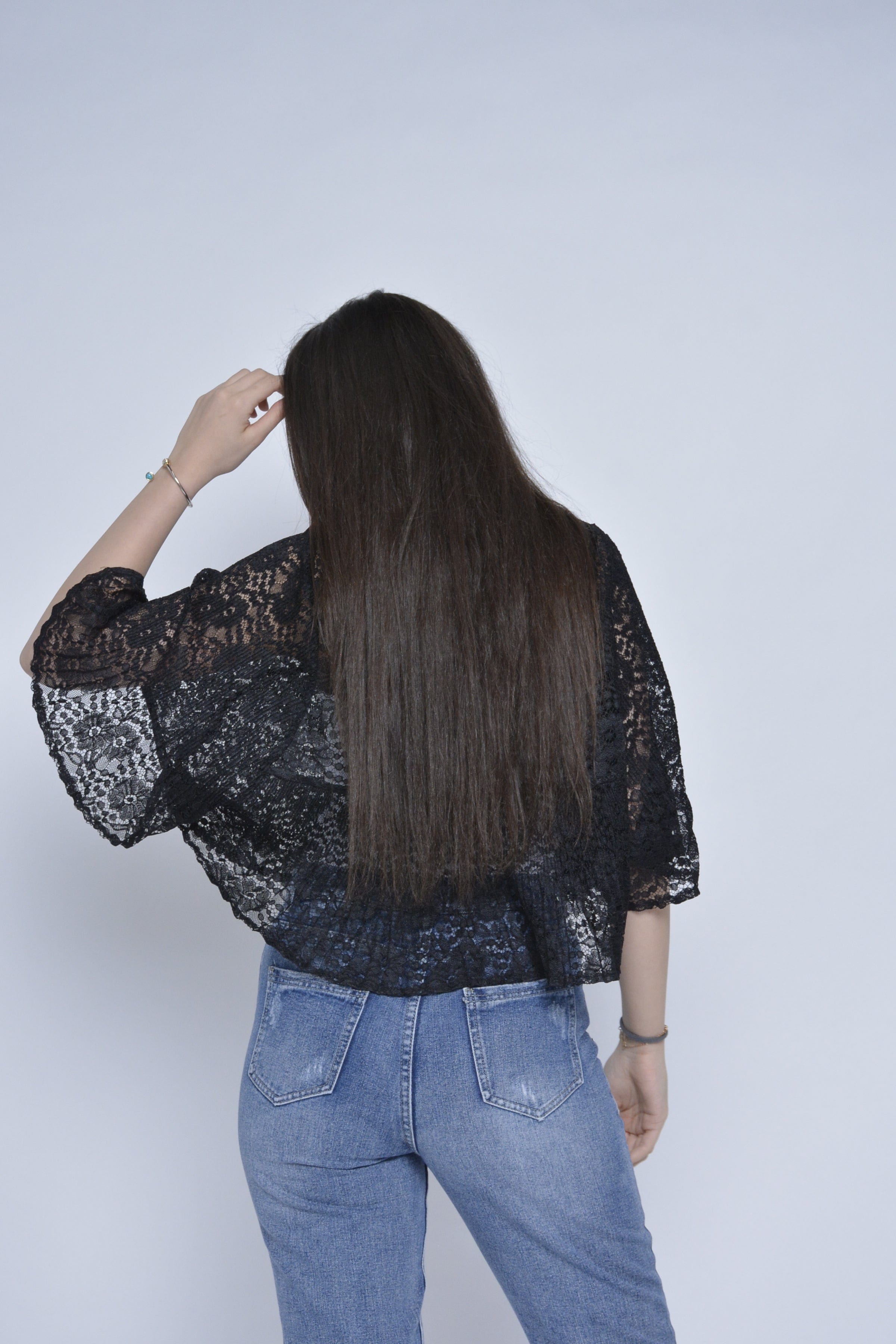 نتشي بلوزة دانتيل واسعة وشفافة كم واسع نسائي