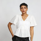 نتشي بلوزة دانتيل مخصر سبعة كم قصير واسع نسائي