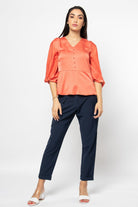 نتشي بلوزة رسمية ناعمة مزينة بأزرار أمامية وخصر كلوش 3/4 كم نسائي