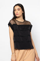 نتشي بلوزة رسمية مزينة بالدانتيل بأكتاف شيفون نسائي