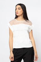 نتشي بلوزة رسمية مزينة بالدانتيل بأكتاف شيفون نسائي