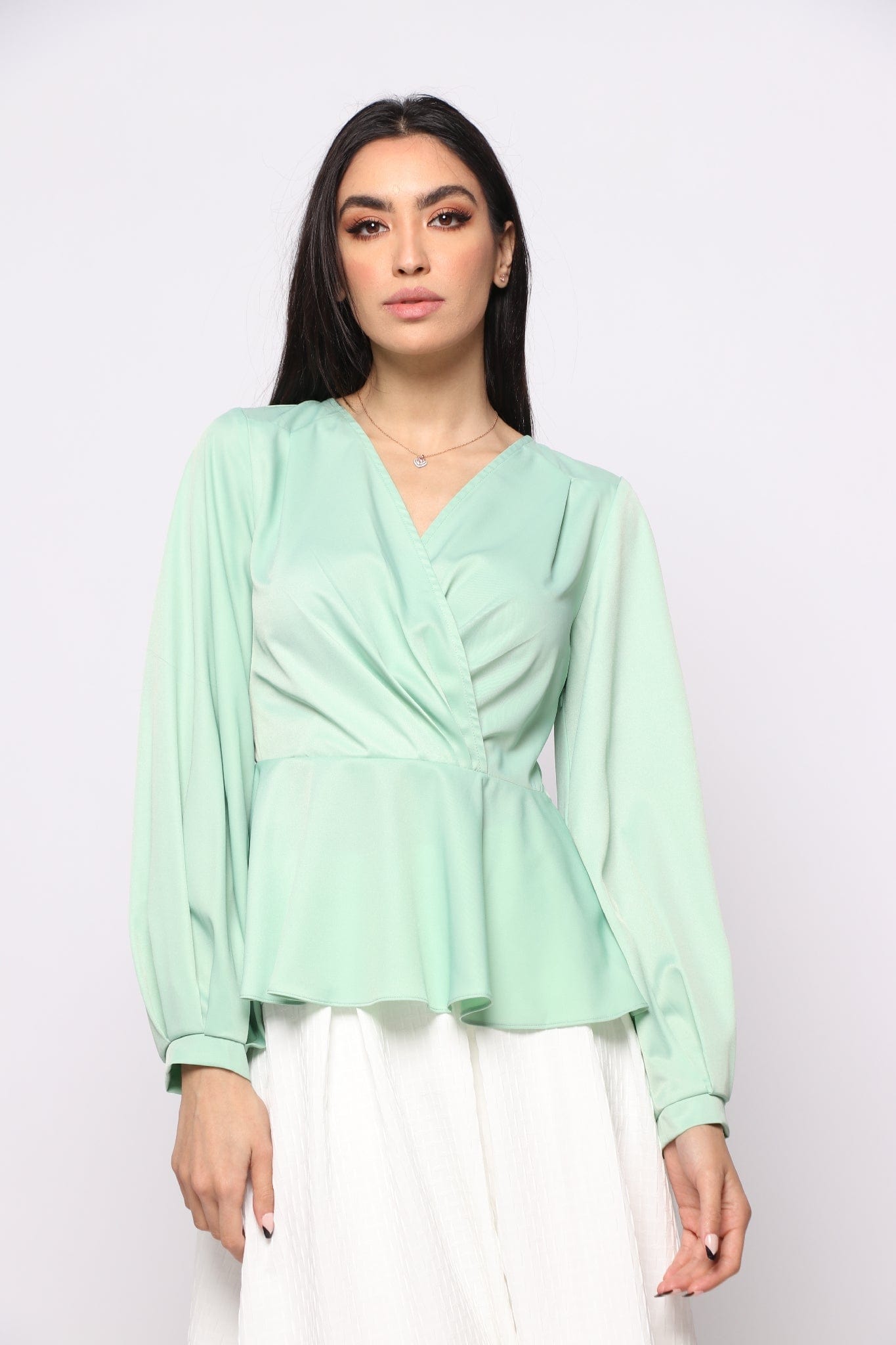 نتشي بلوزة بوليستر متداخلة كم طويل منفوخة نسائي