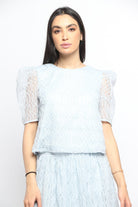 نتشي بلوزة شيفون مبطن بكم قصير بف نسائي