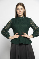 نتشي بلوزة دانتيل نبطن بأكمام طويلة شفافة