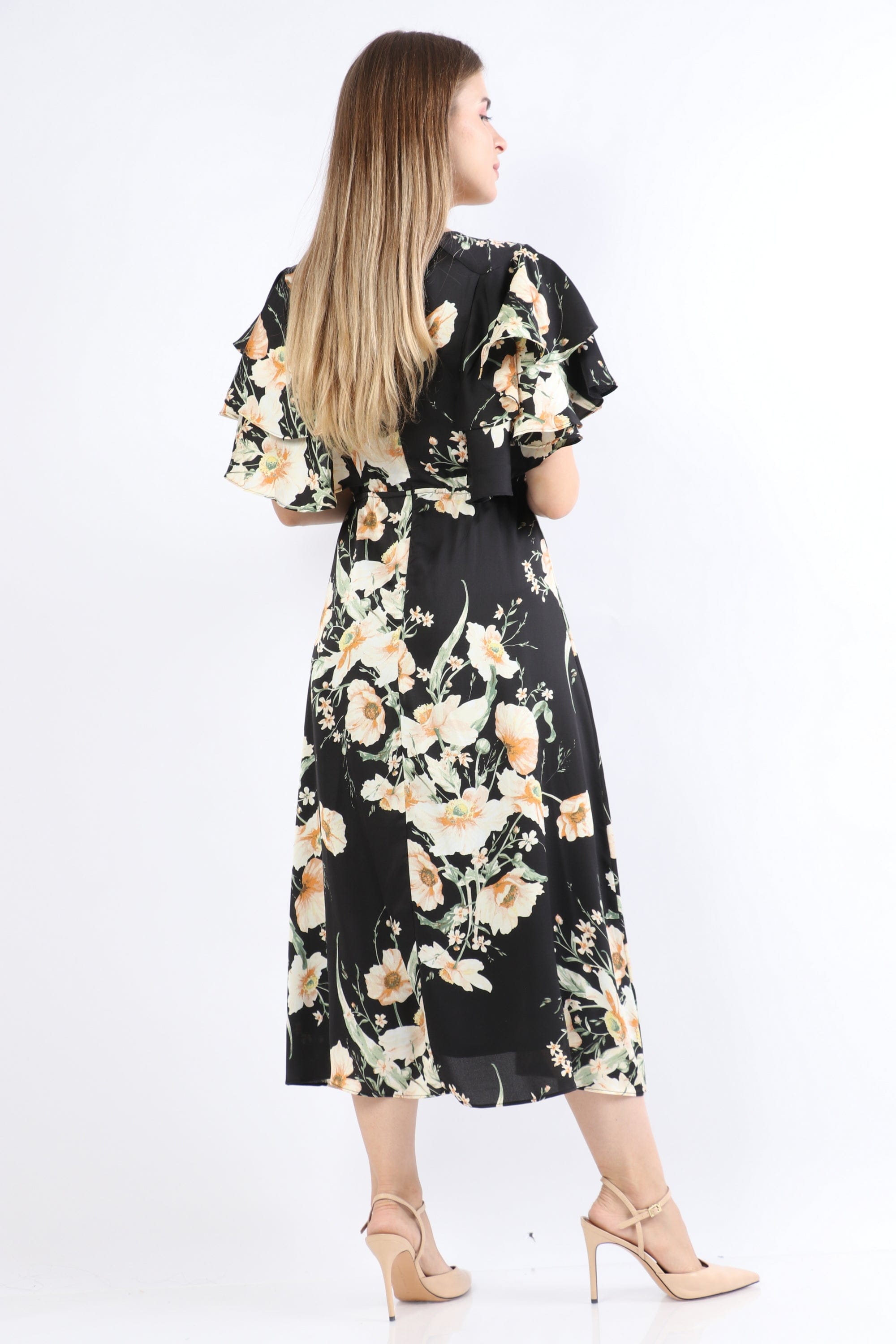 نتشي فستان فراشة ميدي مشجر